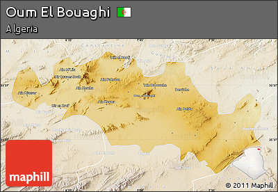 Physical Map of Oum El Bouaghi, lighten