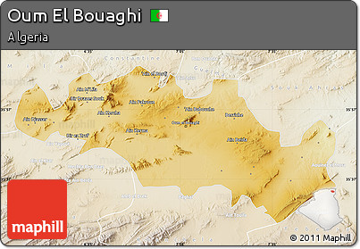 Physical Map of Oum El Bouaghi, lighten