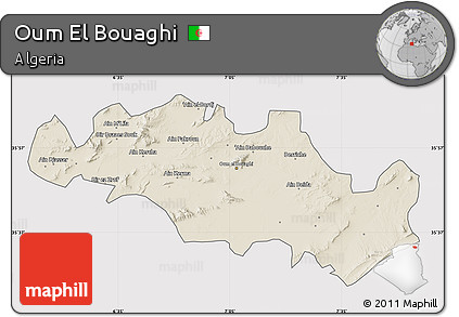Shaded Relief Map of Oum El Bouaghi, cropped outside