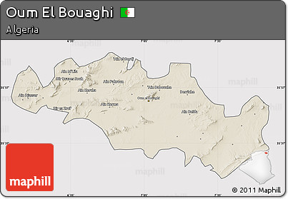 Shaded Relief Map of Oum El Bouaghi, cropped outside