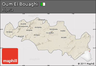 Shaded Relief Map of Oum El Bouaghi, cropped outside