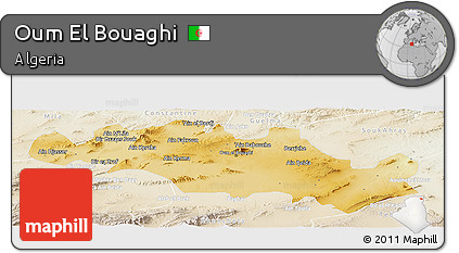Physical Panoramic Map of Oum El Bouaghi, lighten