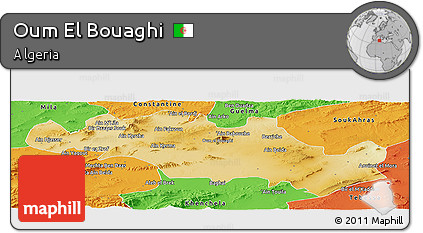 Physical Panoramic Map of Oum El Bouaghi, political outside