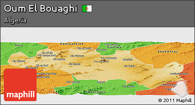Physical Panoramic Map of Oum El Bouaghi, political outside