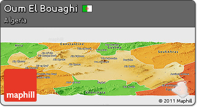 Physical Panoramic Map of Oum El Bouaghi, political outside