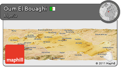 Physical Panoramic Map of Oum El Bouaghi, satellite outside