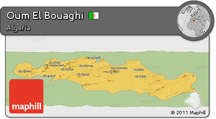 Savanna Style Panoramic Map of Oum El Bouaghi, single color outside
