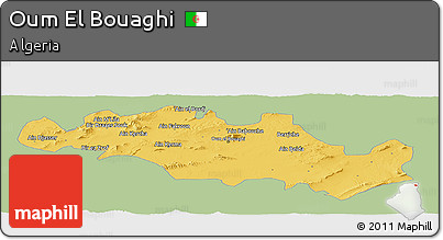 Savanna Style Panoramic Map of Oum El Bouaghi, single color outside