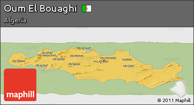 Savanna Style Panoramic Map of Oum El Bouaghi, single color outside