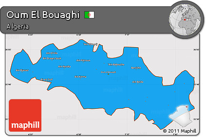 Political Simple Map of Oum El Bouaghi, cropped outside