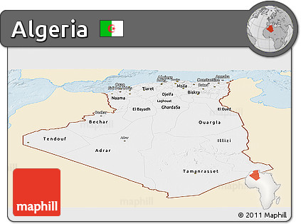 Classic Style Panoramic Map of Algeria, single color outside