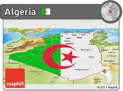 Flag Panoramic Map of Algeria, physical outside