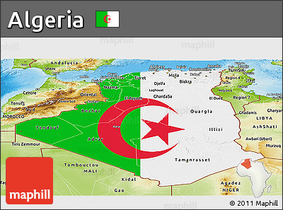 Flag Panoramic Map of Algeria, physical outside