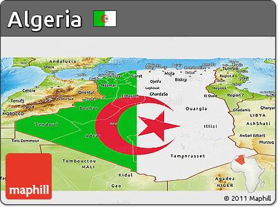 Flag Panoramic Map of Algeria, physical outside
