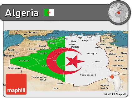 Flag Panoramic Map of Algeria, satellite outside