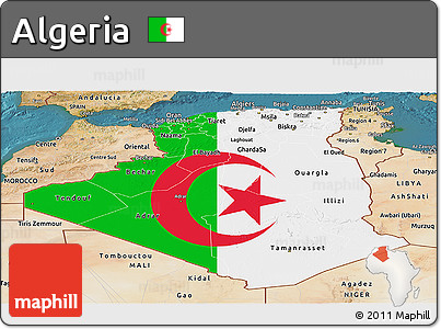 Flag Panoramic Map of Algeria, satellite outside