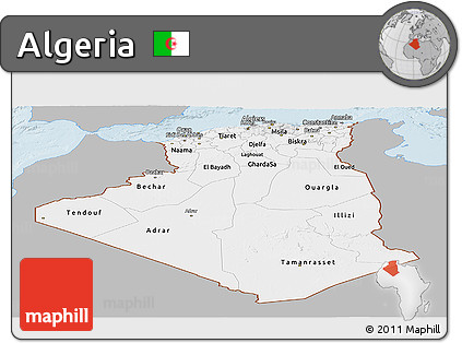 Gray Panoramic Map of Algeria, single color outside