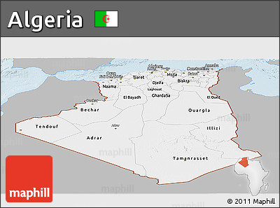 Gray Panoramic Map of Algeria, single color outside