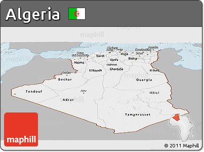Gray Panoramic Map of Algeria, single color outside