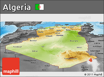 Physical Panoramic Map of Algeria, darken, desaturated, land only