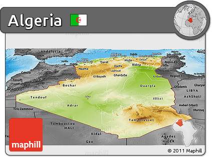 Physical Panoramic Map of Algeria, darken, desaturated, land only