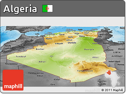 Physical Panoramic Map of Algeria, darken, desaturated, land only