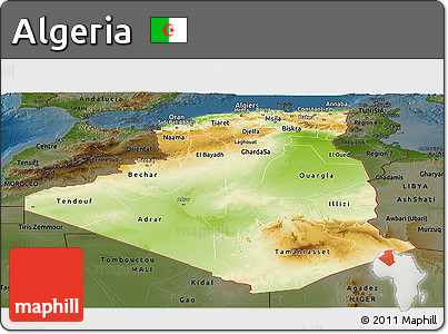 Physical Panoramic Map of Algeria, darken