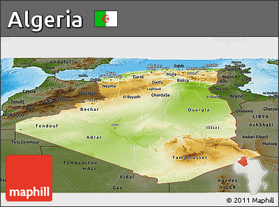 Physical Panoramic Map of Algeria, darken, land only