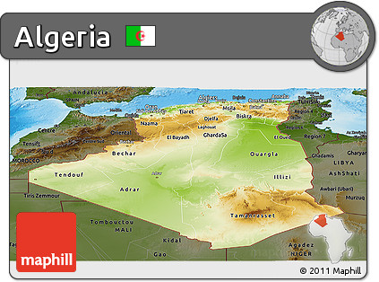 Physical Panoramic Map of Algeria, darken, land only