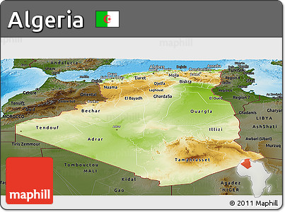 Physical Panoramic Map of Algeria, darken, land only