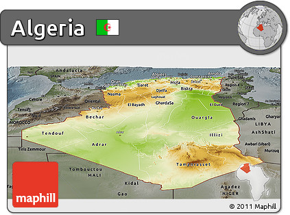 Physical Panoramic Map of Algeria, darken, semi-desaturated