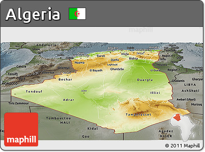 Physical Panoramic Map of Algeria, darken, semi-desaturated