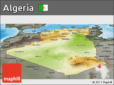 Physical Panoramic Map of Algeria, darken, semi-desaturated, land only