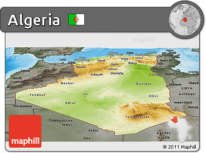 Physical Panoramic Map of Algeria, darken, semi-desaturated, land only
