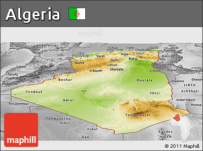 Physical Panoramic Map of Algeria, desaturated