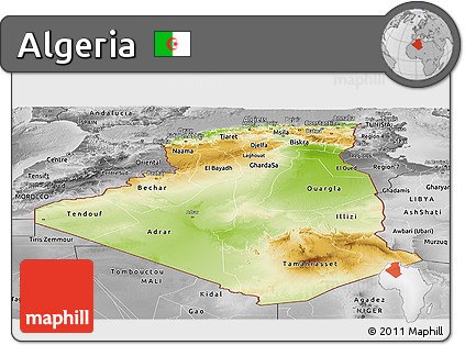 Physical Panoramic Map of Algeria, desaturated