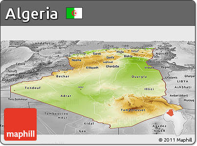 Physical Panoramic Map of Algeria, desaturated