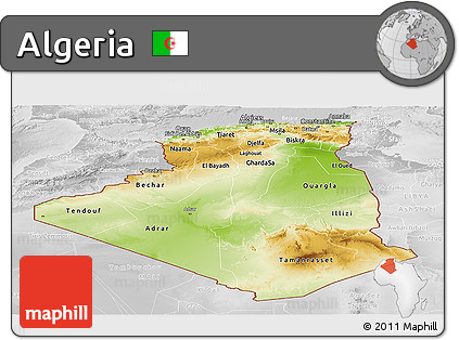 Physical Panoramic Map of Algeria, lighten, desaturated