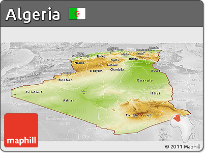 Physical Panoramic Map of Algeria, lighten, desaturated