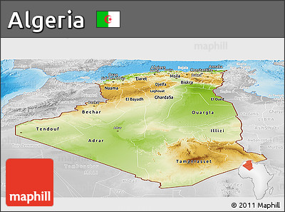 Physical Panoramic Map of Algeria, lighten, desaturated, land only