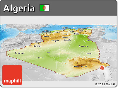 Physical Panoramic Map of Algeria, lighten, desaturated, land only