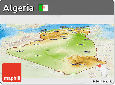 Physical Panoramic Map of Algeria, lighten, land only
