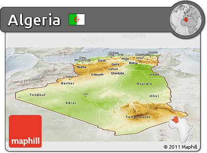 Physical Panoramic Map of Algeria, lighten, semi-desaturated