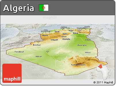 Physical Panoramic Map of Algeria, lighten, semi-desaturated