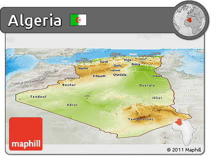 Physical Panoramic Map of Algeria, lighten, semi-desaturated, land only