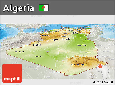 Physical Panoramic Map of Algeria, lighten, semi-desaturated, land only