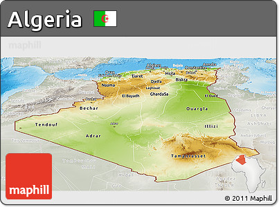 Physical Panoramic Map of Algeria, lighten, semi-desaturated, land only