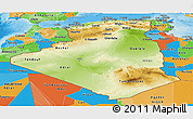 Physical Panoramic Map of Algeria, political outside