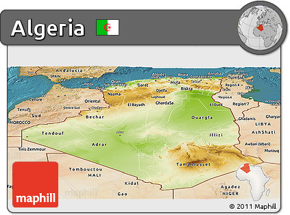 Physical Panoramic Map of Algeria, satellite outside