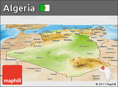 Physical Panoramic Map of Algeria, satellite outside, shaded relief sea
